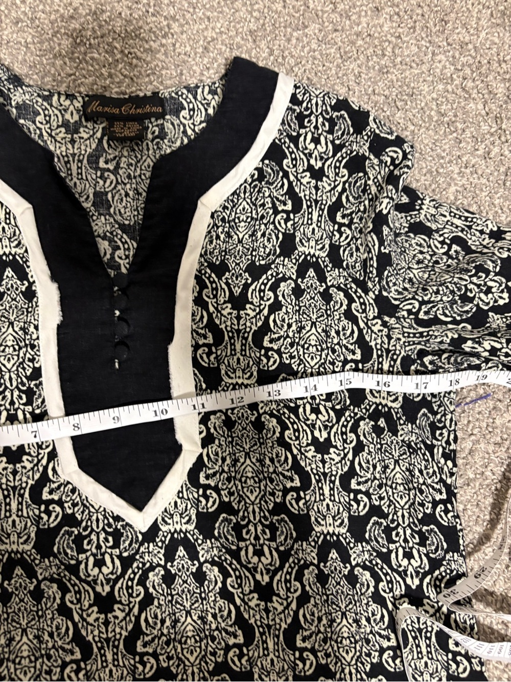 Marisa Christina Linen Blend Black and Cream 3/4 Sleeve Tunic Top Size Medium - Picture 10 of 12